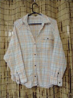 Billabong Yellow Blue Plaid Oversized Flannel Shirt L